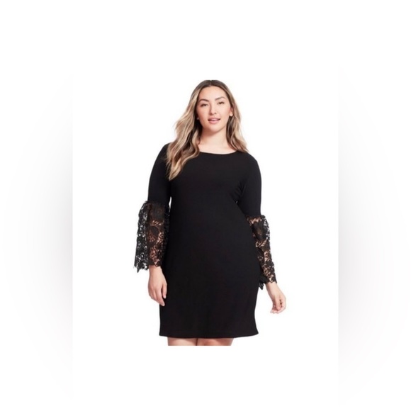 NWOT Alfani Black Shift Dress with Lace Bell Sleeves - Picture 3 of 10